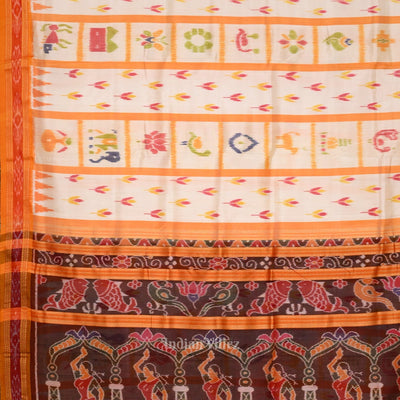 White Yellow  Nabakothi Odisha Ikat Khandua Silk Saree with Nartaki Anchal