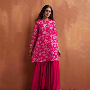 trueBrowns Red Print Sharara Set