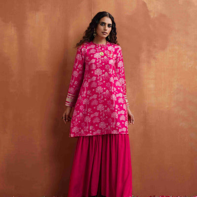 trueBrowns Red Print Sharara Set