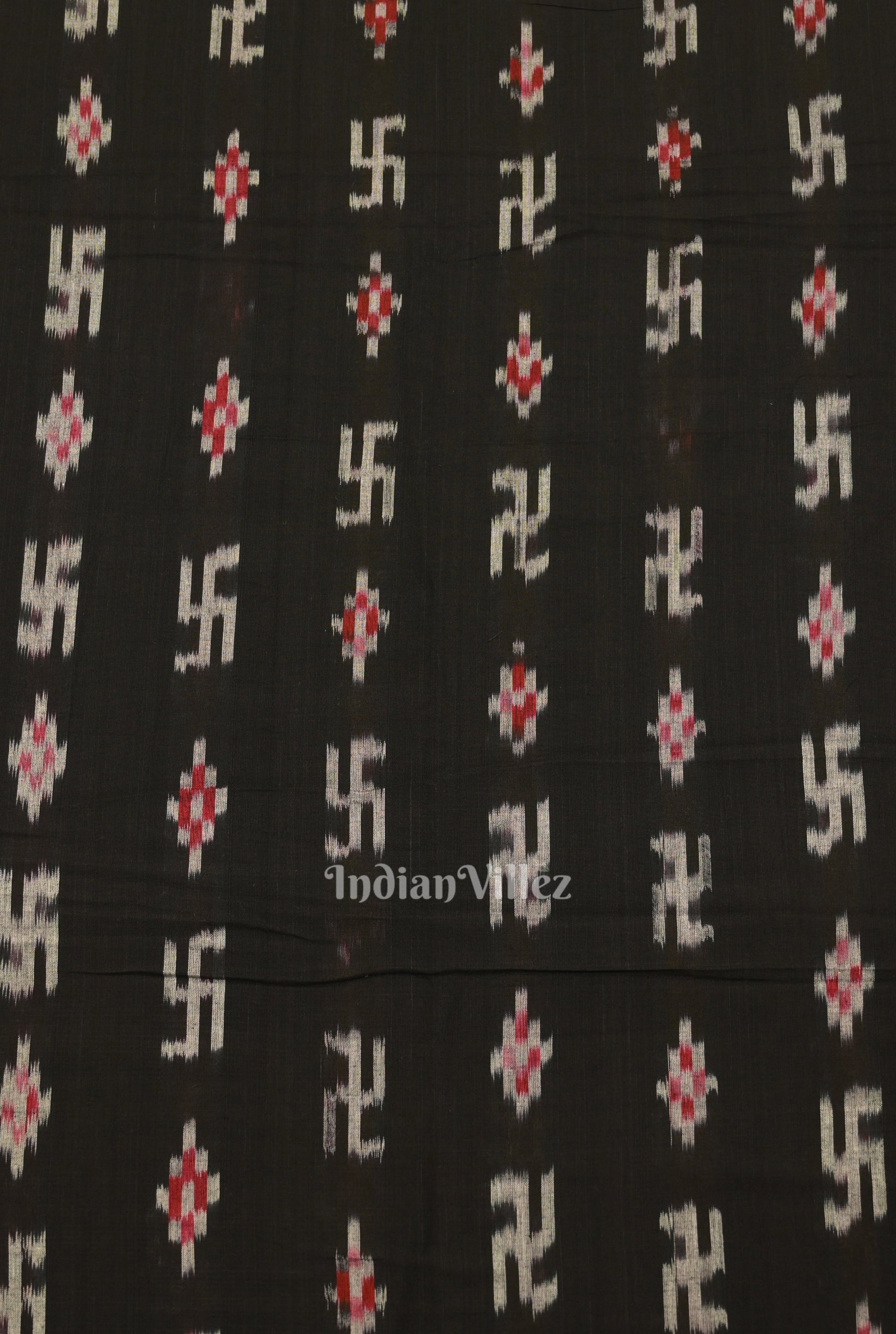 Black Swastik Sambalpuri Ikat Cotton Fabric