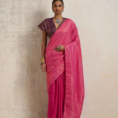 trueBrowns Pink Gold Metallic Ready To Wear Saree