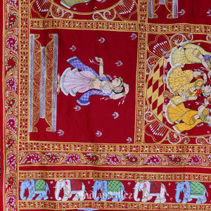 Maroon Doli Barat Marrage Theme Pattachitra Saree
