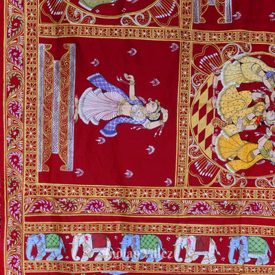 Maroon Doli Barat Marrage Theme Pattachitra Saree