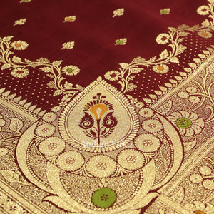 Pure Maroon Meenakari Pure Mashru Satin Silk Banarasi Saree