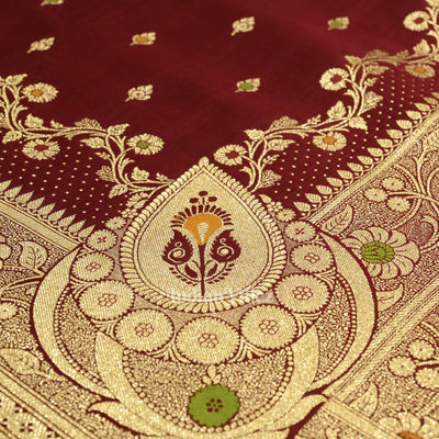 Pure Maroon Meenakari Pure Mashru Satin Silk Banarasi Saree
