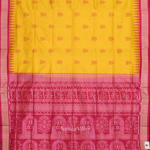 Dark Yellow with Rani Pink Bomkai  Sambalpuri Silk Saree