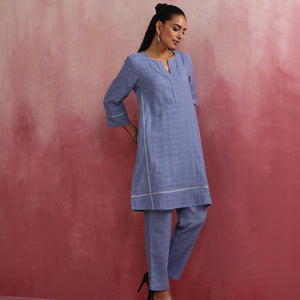 trueBrowns Sky Blue Cotton Kurta Co-ord set
