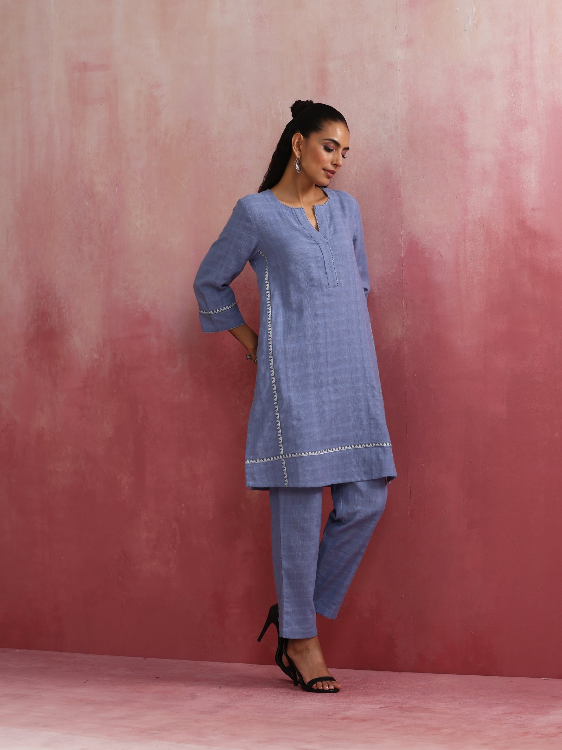 trueBrowns Sky Blue Cotton Kurta Co-ord set