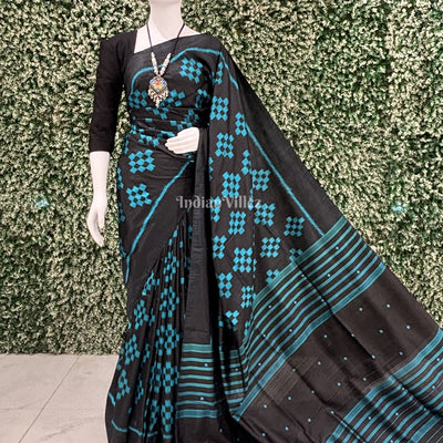 Black Odisha Ikat Pasapali Contemporary Silk Saree
