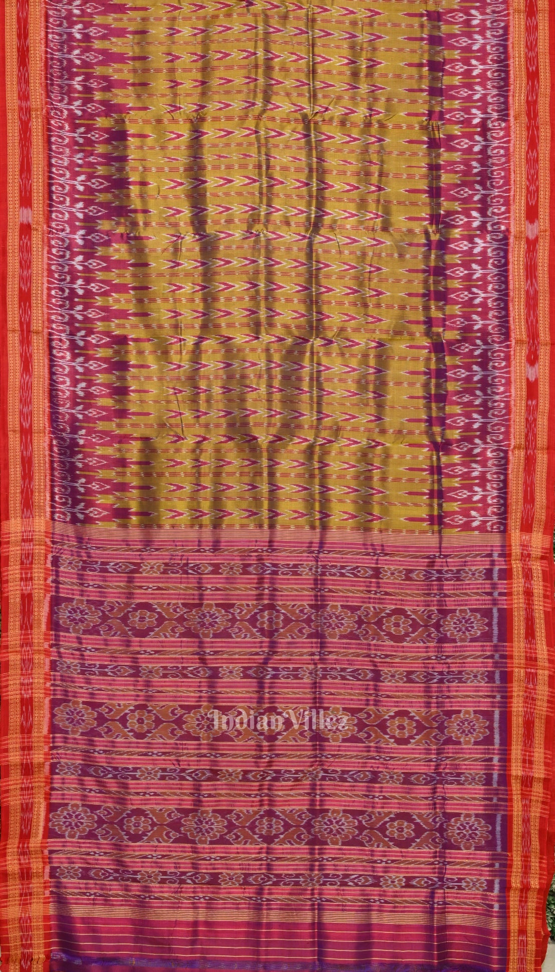 Mehendi Maroon Odisha Handloom Khandua Silk Saree