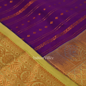Violet  Bridal Brocade with Pista Border Kanjivaram Silk Saree