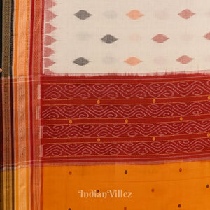 White with Multicolour Odisha Ikat Sambalpuri Pure Cotton Saree