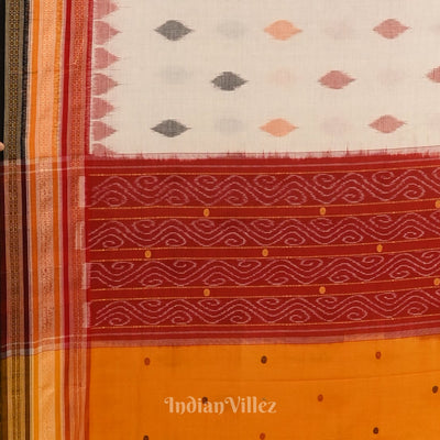 White with Multicolour Odisha Ikat Sambalpuri Pure Cotton Saree
