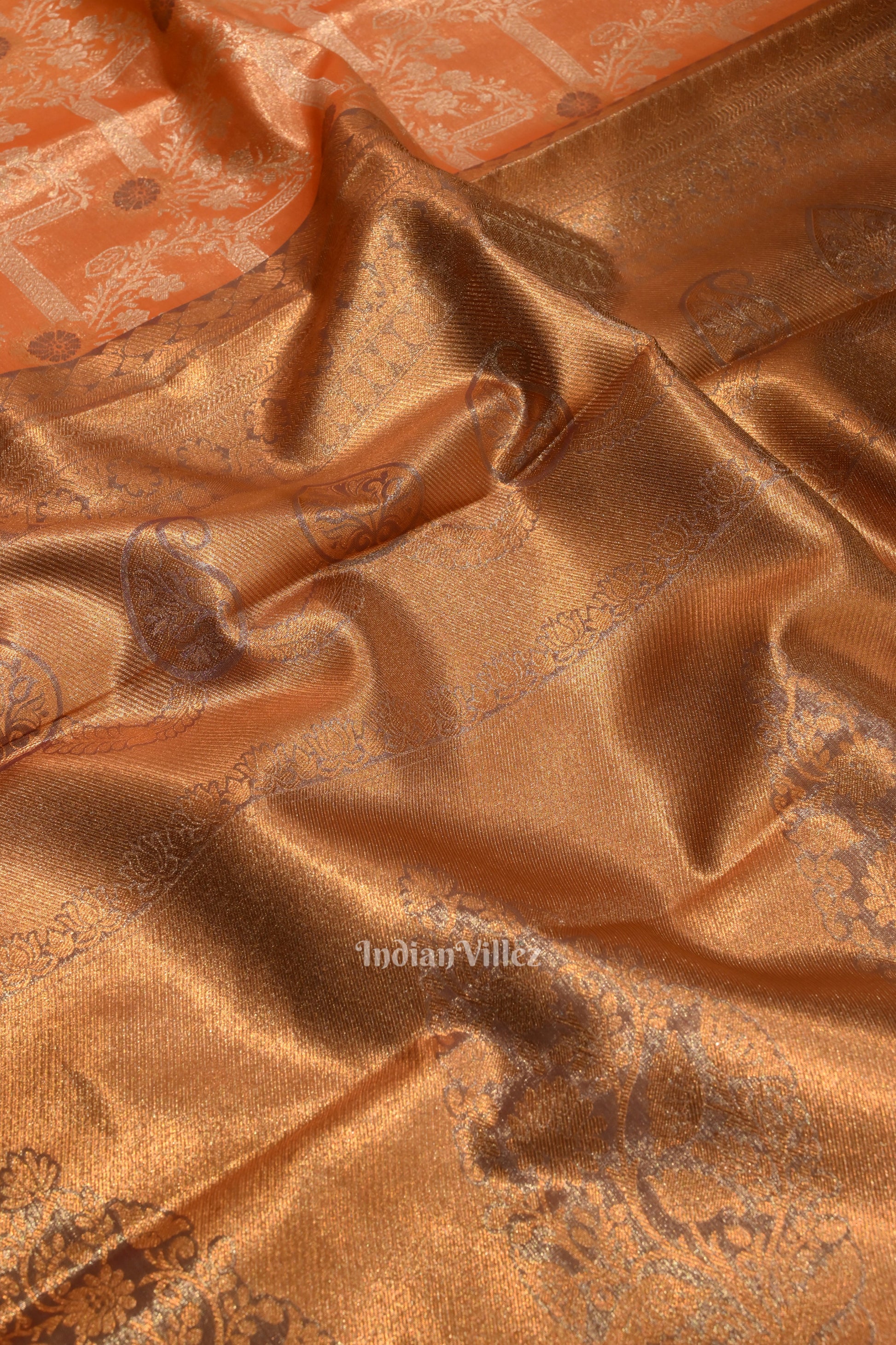 Golden Orange Pure Kanjivaram Tissue Silk Saree