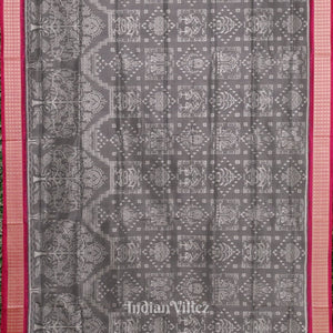 Grey Rani Pink Tribal Sambalpuri Silk Patta Saree