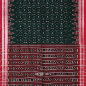 Green Red Mayur Chandrika Maniabandha Cotton Saree