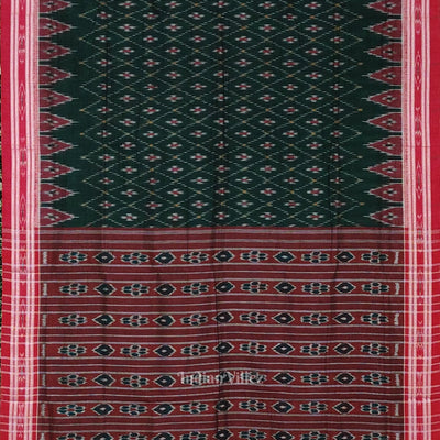 Green Red Mayur Chandrika Maniabandha Cotton Saree