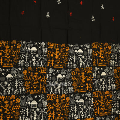 Black Yellow Tribal Design Sambalpuri Dress Material & Dupatta