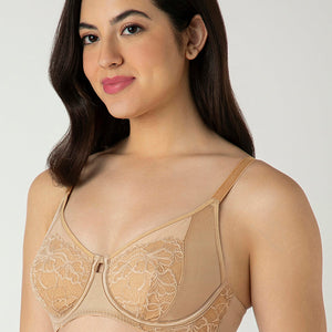 Glam Floral Non-Padded Wired Minimizer Bra - Cornstalk