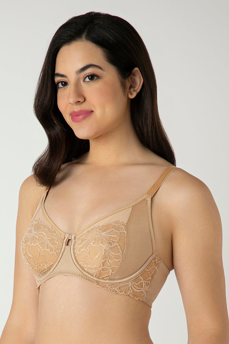Glam Floral Non-Padded Wired Minimizer Bra - Cornstalk