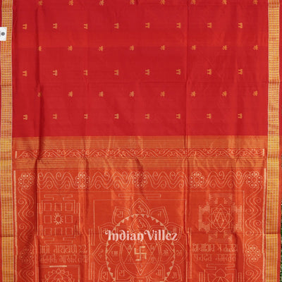 Red Laxmi Pada Tissue Pure Sambalpuri Saree