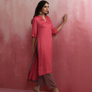 trueBrowns Red Modal Straight Fit Kurta Set