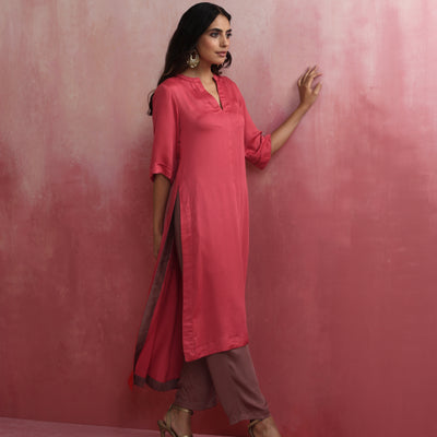 trueBrowns Red Modal Straight Fit Kurta Set