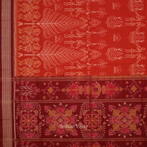 Red Maroon Tribal Theme Odisha Sambalpuri Pure Cotton Saree