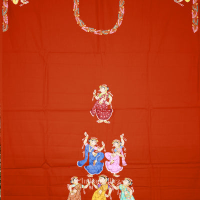 Orange Nartaki Hand-Painted Pattachitra Dress Material