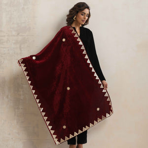 trueBrowns Maroon Velvet Gota Patti Stole