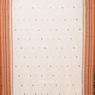 White Brown Dolabedi Sambalpuri Ikat Cotton Saree