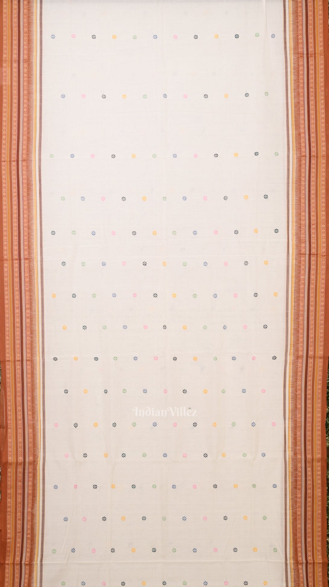 White Brown Dolabedi Sambalpuri Ikat Cotton Saree