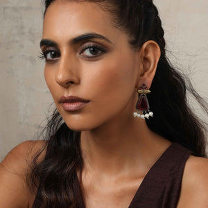 trueBrowns Silver Gold Tone Petal Dangle Earrings