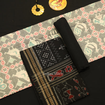 Cement Gray Black Odisha Ikat Sambalpuri Dress Set & Dupatta