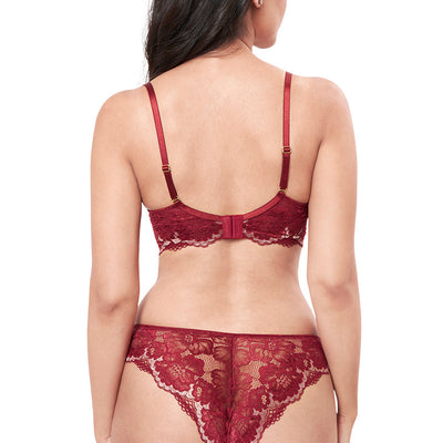 Eternal Bliss Lightly Padded Wired Demi Coverage Balconette Bra - Red Berry