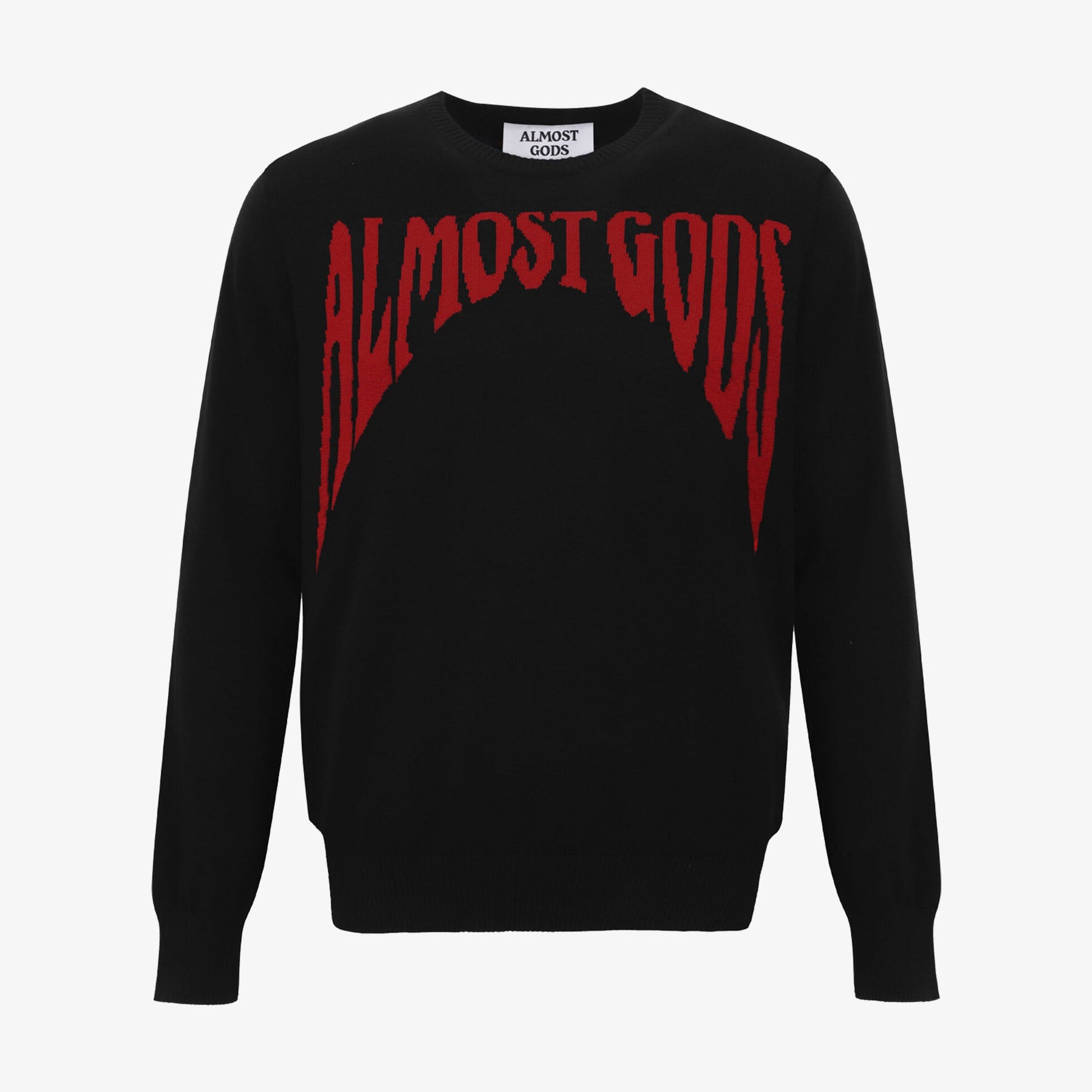 ALMOST GODS | GOTHIC LOGO KNITTED SWEATER { BLACK