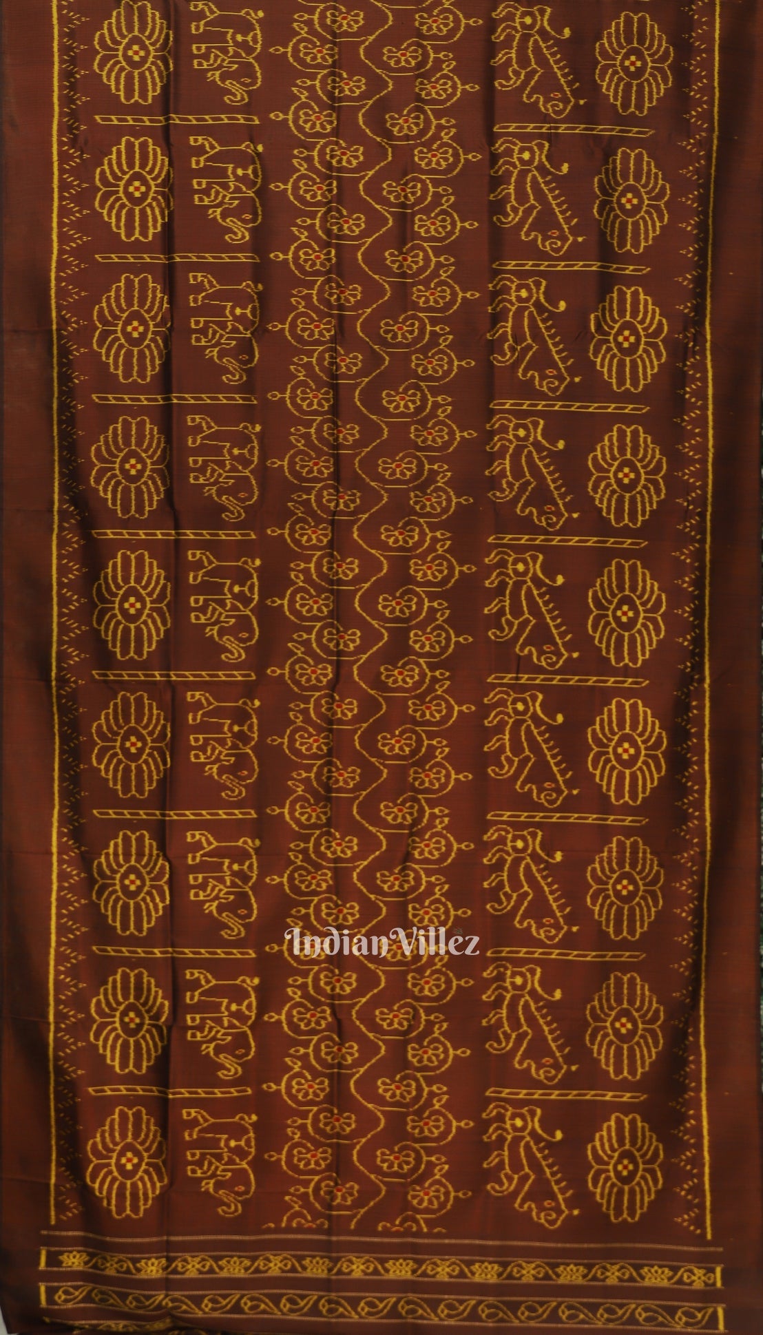 Cofee Elephant Theme Contemporary Silk Saree