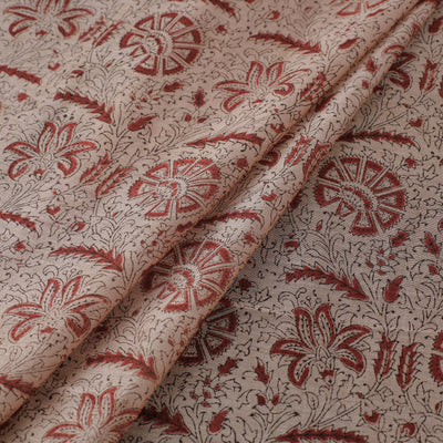 Beige - Pedana Block Printed Silk Kalamkari Fabric 10