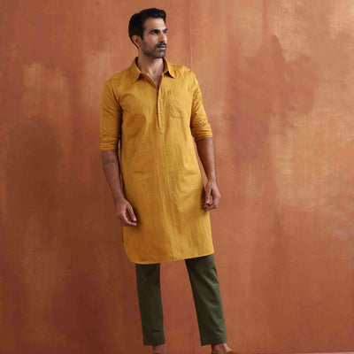 trueBrowns Men's Mustard Cotton Kurta