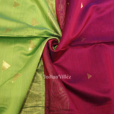 Parrot Green with Pink Pure Silk Cotton Maheshwari Saree