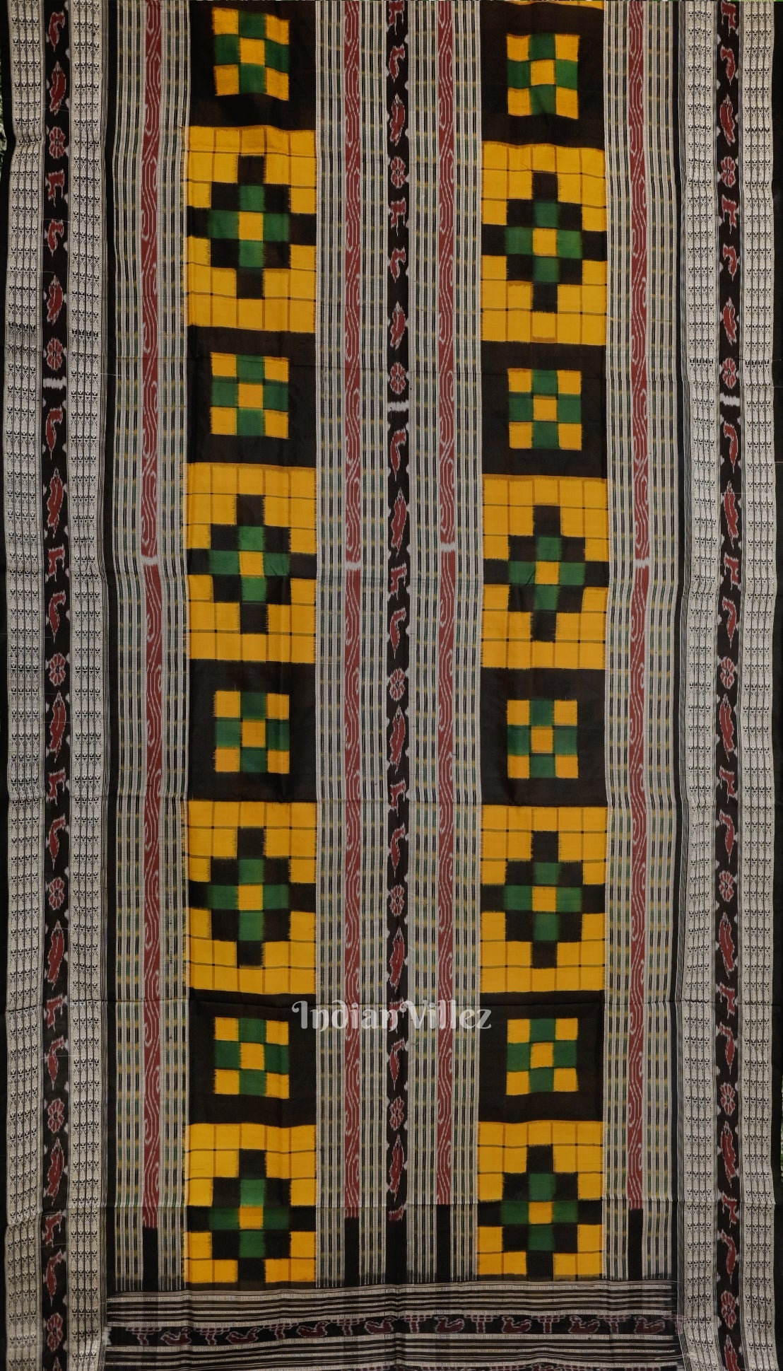 Yellow Black Odisha Ikat Pasapali Bichitrapuri Silk Saree