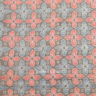 Cement Black Floral Motif Sambalpuri Ikat Cotton Fabric