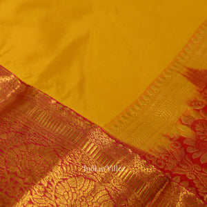 Yellow Pink Pure Kanjivaram Silk Saree