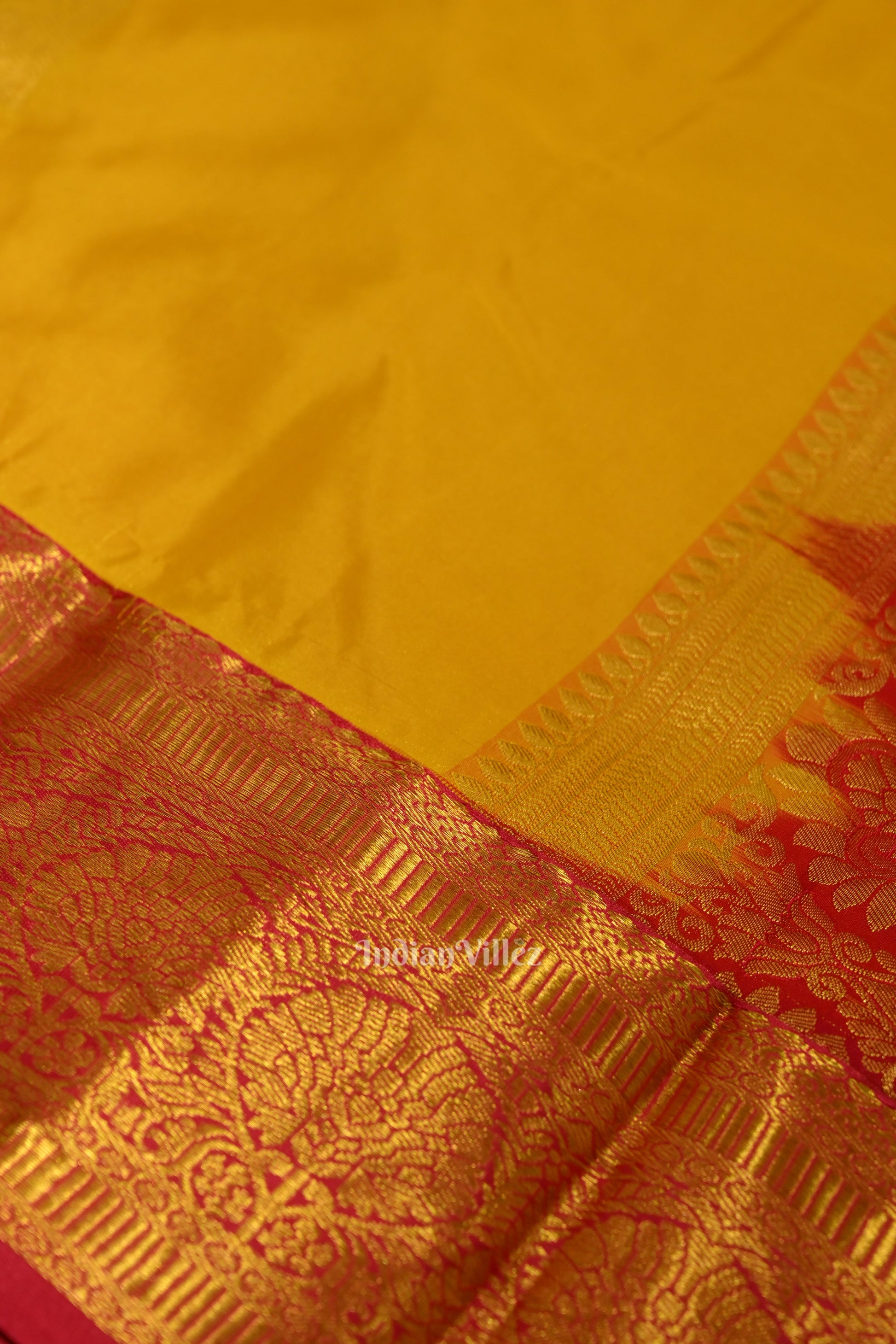 Yellow Pink Pure Kanjivaram Silk Saree