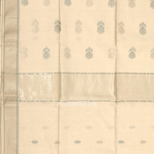White Pure Silk Cotton Maheshwari Saree