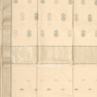 White Pure Silk Cotton Maheshwari Saree