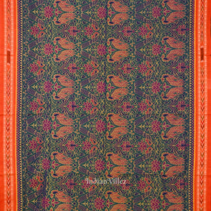 Green Lotus & Peacock Theme Sambalpuri Cotton Saree