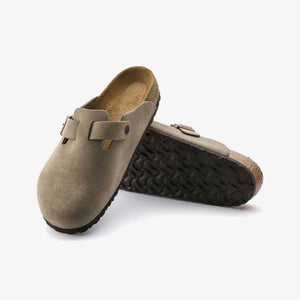 Birkenstock | BOSTON SOFT FOOTBED SUEDE LEATHER  { GRAY/TAUPE