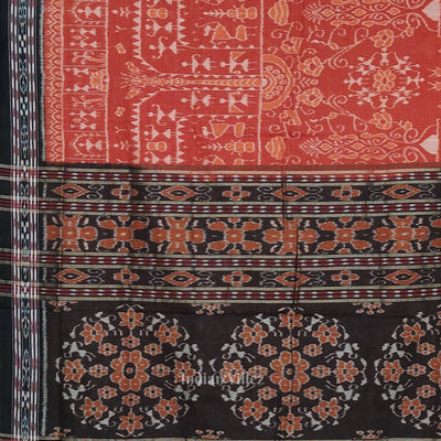 Light Brown Black Tribal Theme Odisha Ikat Sambalpuri Cotton Saree
