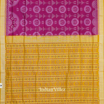 Rani Pink with Mustard Yellow Laxmi Pada Sambalpuri Silk Saree